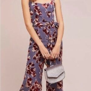 Anthropologie Lavender and Burgundy Floral Jumpsuit
